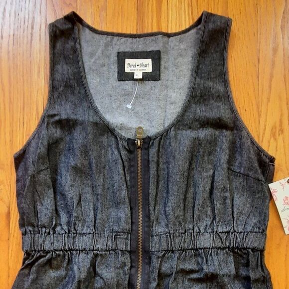 Derek Heart Gray Black Denim Zipper Sleeveless Mini Dress  Size Large   NWT - Picture 2 of 8